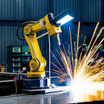 Automated Welding**

"A modern factory floor showcasing a robotic arm performing automated welding on a metal component. Sparks are flying, and the robot is precisely welding along a seam. The scene is well-lit, highlighting the precision and efficiency of the process. Other machinery and components are visible in the background. Safety equipment like fume extractors are in place. Fully clothed worker observing. Appropriate attire. Professional industrial photography. Safe for work. Perfect anatomy, correct proportions, natural pose, well-formed hands, proper finger count, natural body proportions, professional, family-friendly, modest."

**