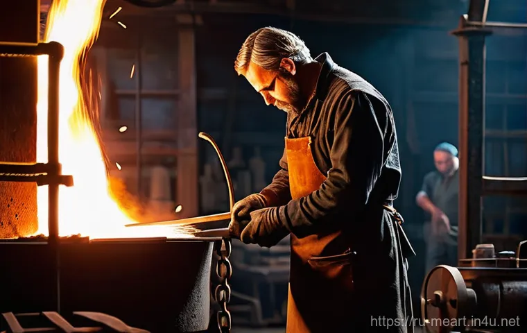 금속공예와 시계 제작 - **Prompt: The Alchemist of Iron**
    A powerful and focused metal smith, dressed in a sturdy leathe...