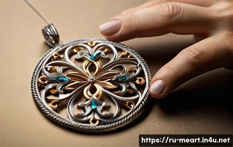 금속공예 재료 선택법 - **Prompt:** A close-up, high-detail shot of a master jeweler's hands meticulously crafting an intric...