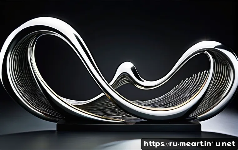 금속 조각과 조형 기법 - A contemporary metal sculpture showcasing the fluidity and texture of forged steel, featuring smooth...