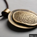 금속공예 온라인 판매 노하우 - A high-quality close-up photograph of a handcrafted brass pendant with natural patina, inspired by o...